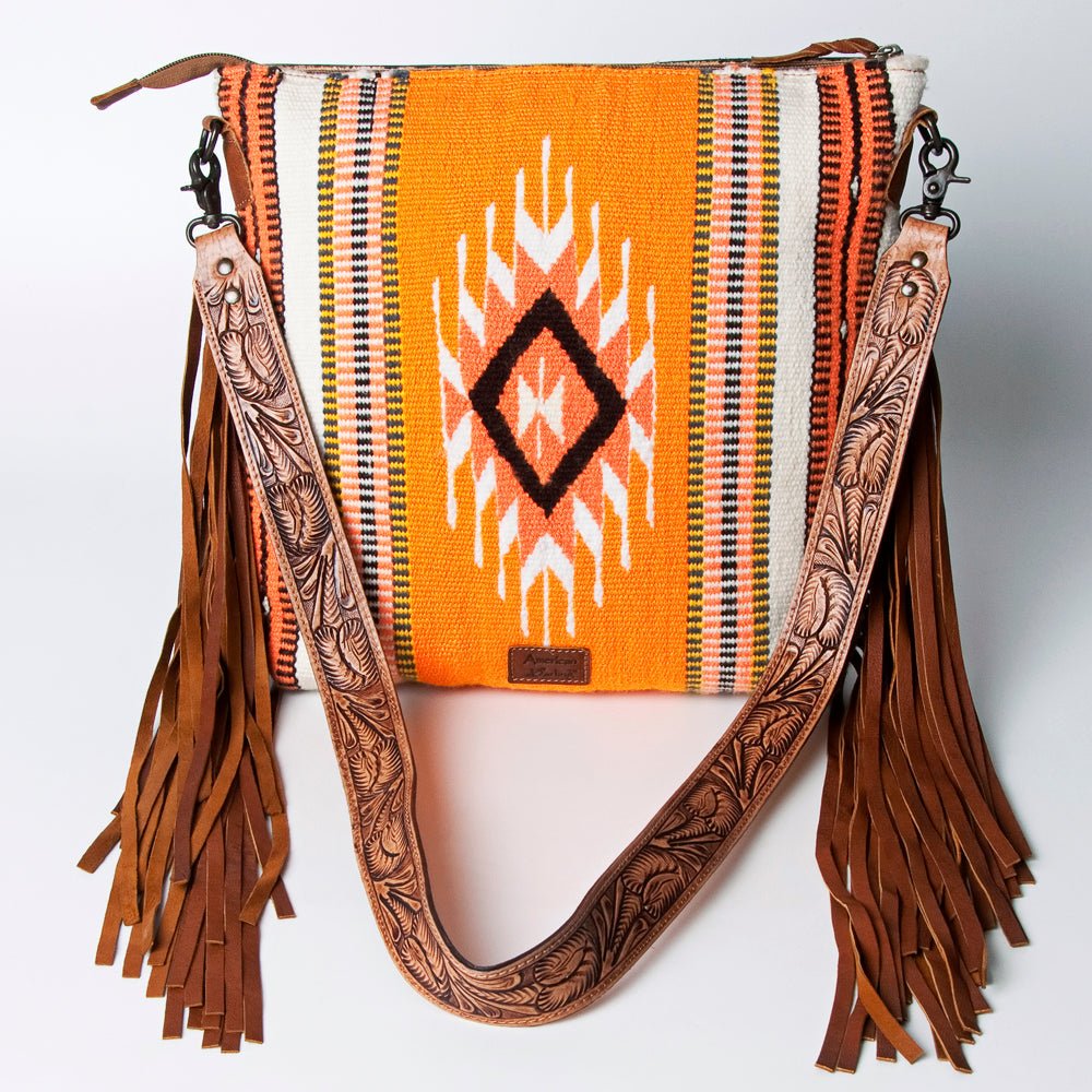 American Darling Signature Crossbody Hand Tooled Upcycled Wool Genuine Leather
