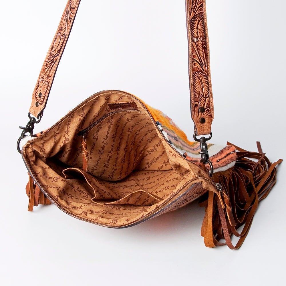 American Darling Signature Crossbody Hand Tooled Upcycled Wool Genuine Leather