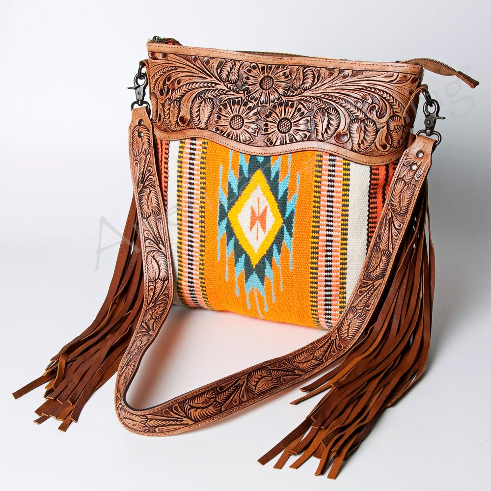 American Darling Signature Crossbody Hand Tooled Upcycled Wool Genuine Leather