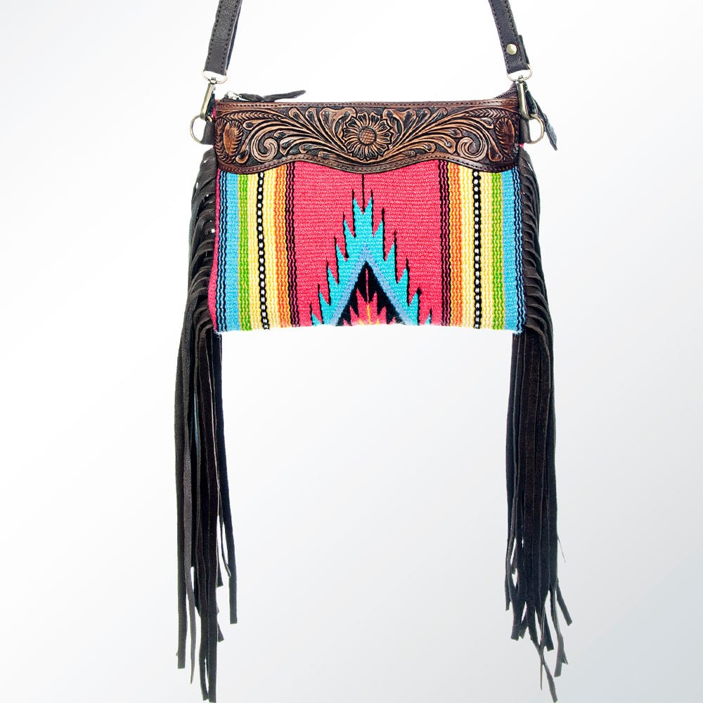 American Darling Crossbody Hand Tooled Saddle Blanket Genuine Leather