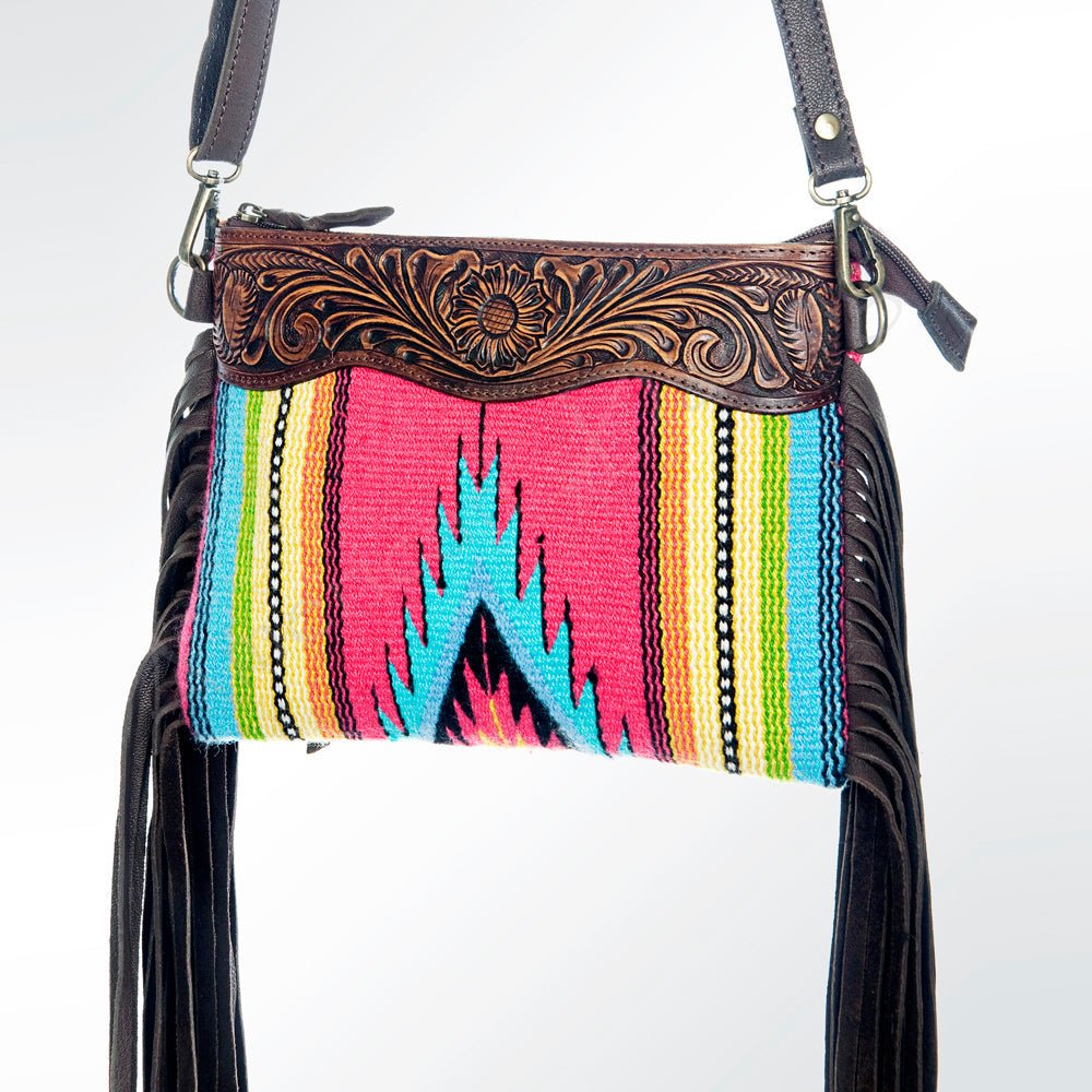 American Darling Crossbody Hand Tooled Saddle Blanket Genuine Leather