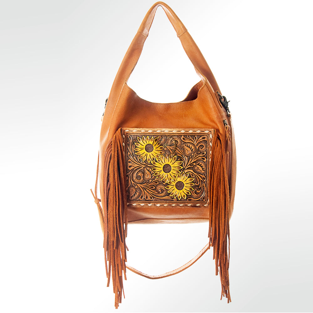 American Darling Hobo Bag Hand Tooled Floral Carved Genuine Leather Western Purse with Buck Stitched Trim & YKK Zipper