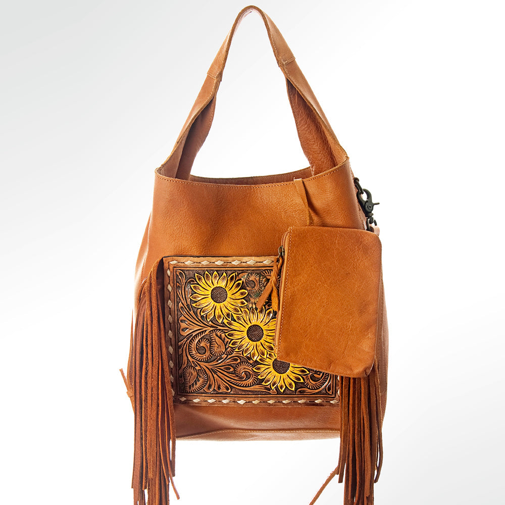 American Darling Hobo Bag Hand Tooled Floral Carved Genuine Leather Western Purse with Buck Stitched Trim & YKK Zipper