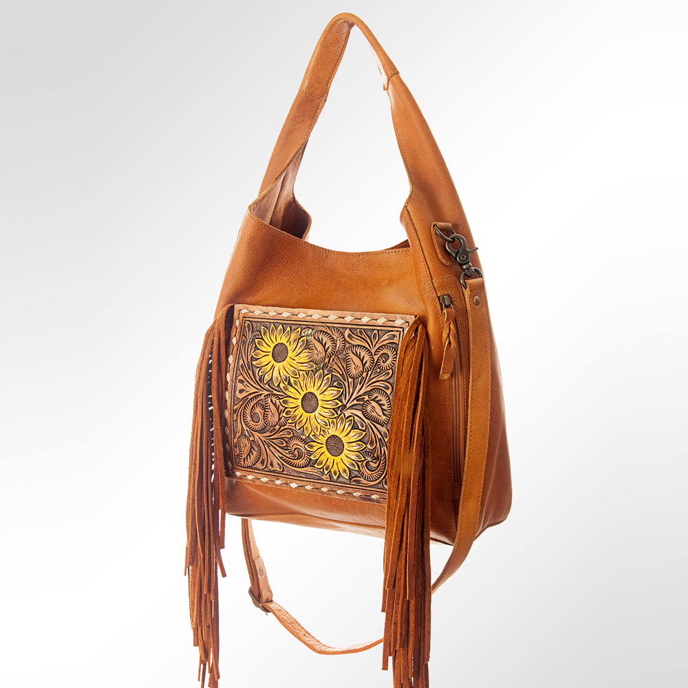 American Darling Hobo Bag Hand Tooled Floral Carved Genuine Leather Western Purse with Buck Stitched Trim & YKK Zipper