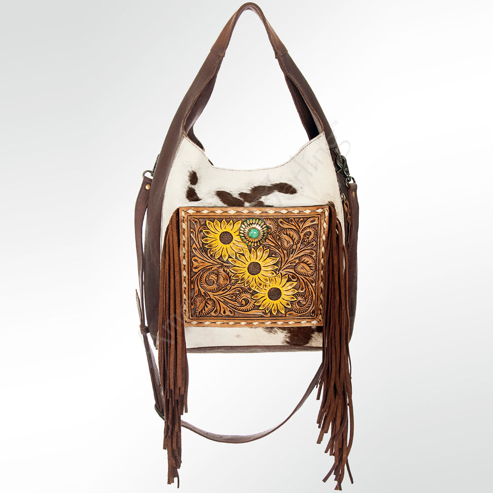 American Darling Hobo Bag Hand Tooled Floral Carved Genuine Leather Western Purse with Buck Stitched Trim & YKK Zipper