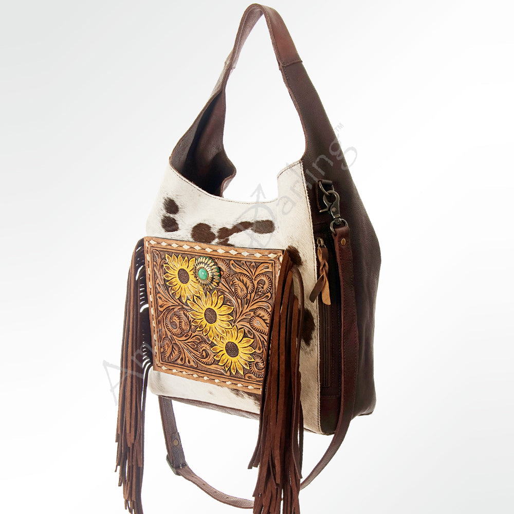 American Darling Hobo Bag Hand Tooled Floral Carved Genuine Leather Western Purse with Buck Stitched Trim & YKK Zipper