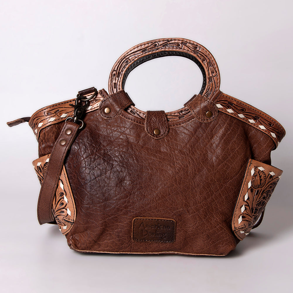 American Darling Cross body Bag Hair-On Cowhide Genuine Leather Western Purse with Hand Tooled Floral Carved Trim