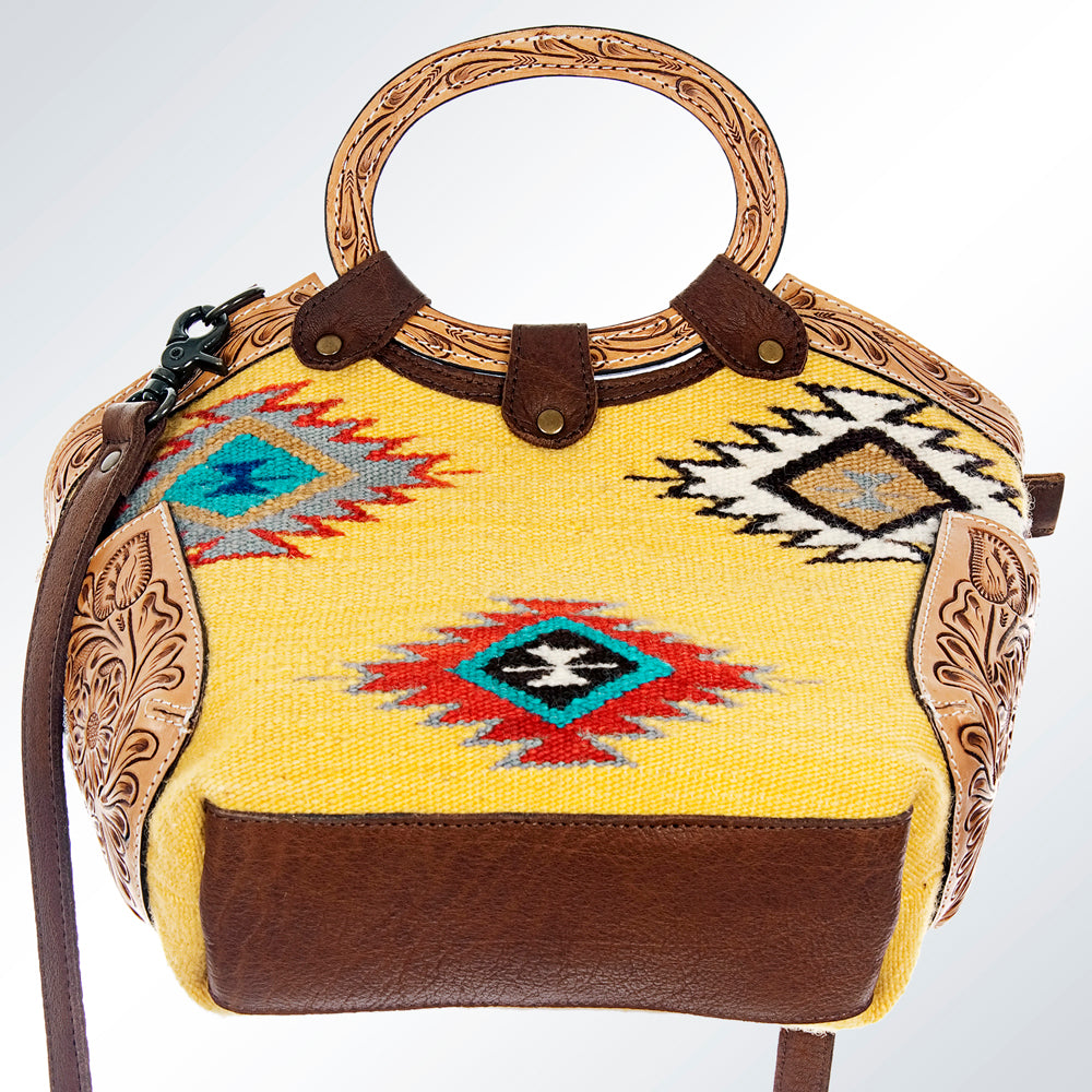 American Darling Cross body Bag Hair-On Cowhide Genuine Leather Western Purse with Hand Tooled Floral Carved Trim