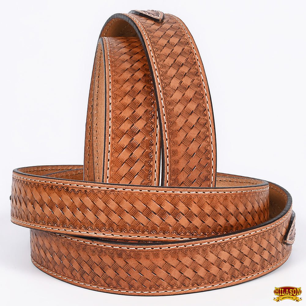 36 In Hilason Basketweave Western Leather Mens Womens Ranger Belt Tan