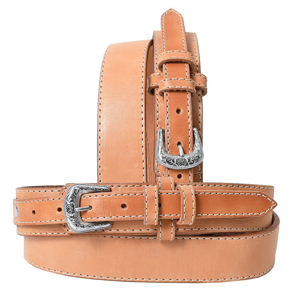 38 In Hilason Basketweave Western Leather Mens Womens Ranger Belt Tan