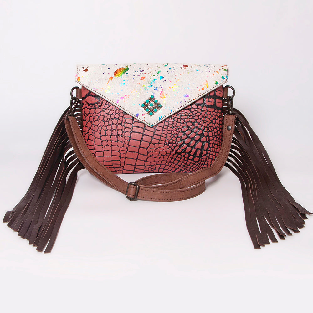 American Darling Hair-On Crocodile Embossed Genuine Leather Bag