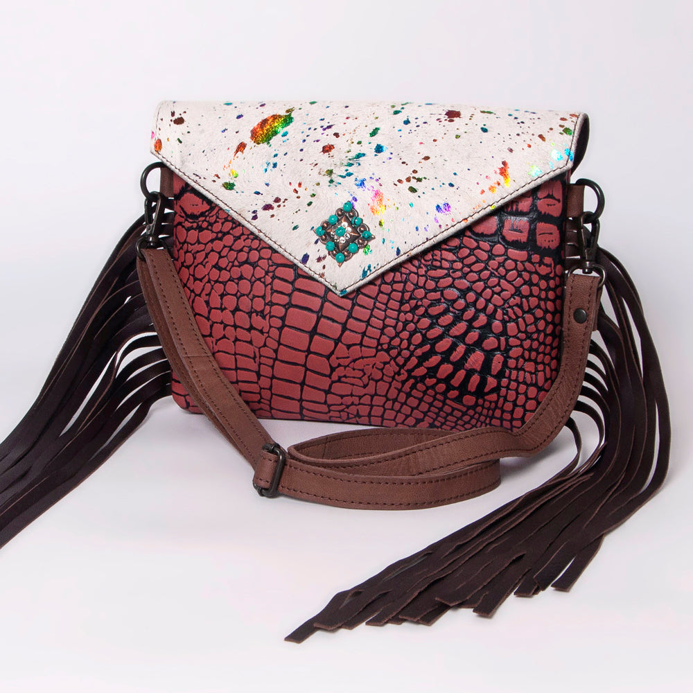 American Darling Hair-On Crocodile Embossed Genuine Leather Bag