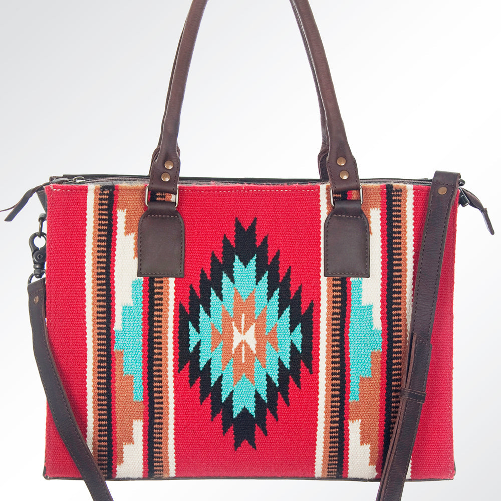 American Darling Tote Saddle Blanket Fabric Genuine Leather Western Women Bag Handbag Purse | for College Casual Travel Bags