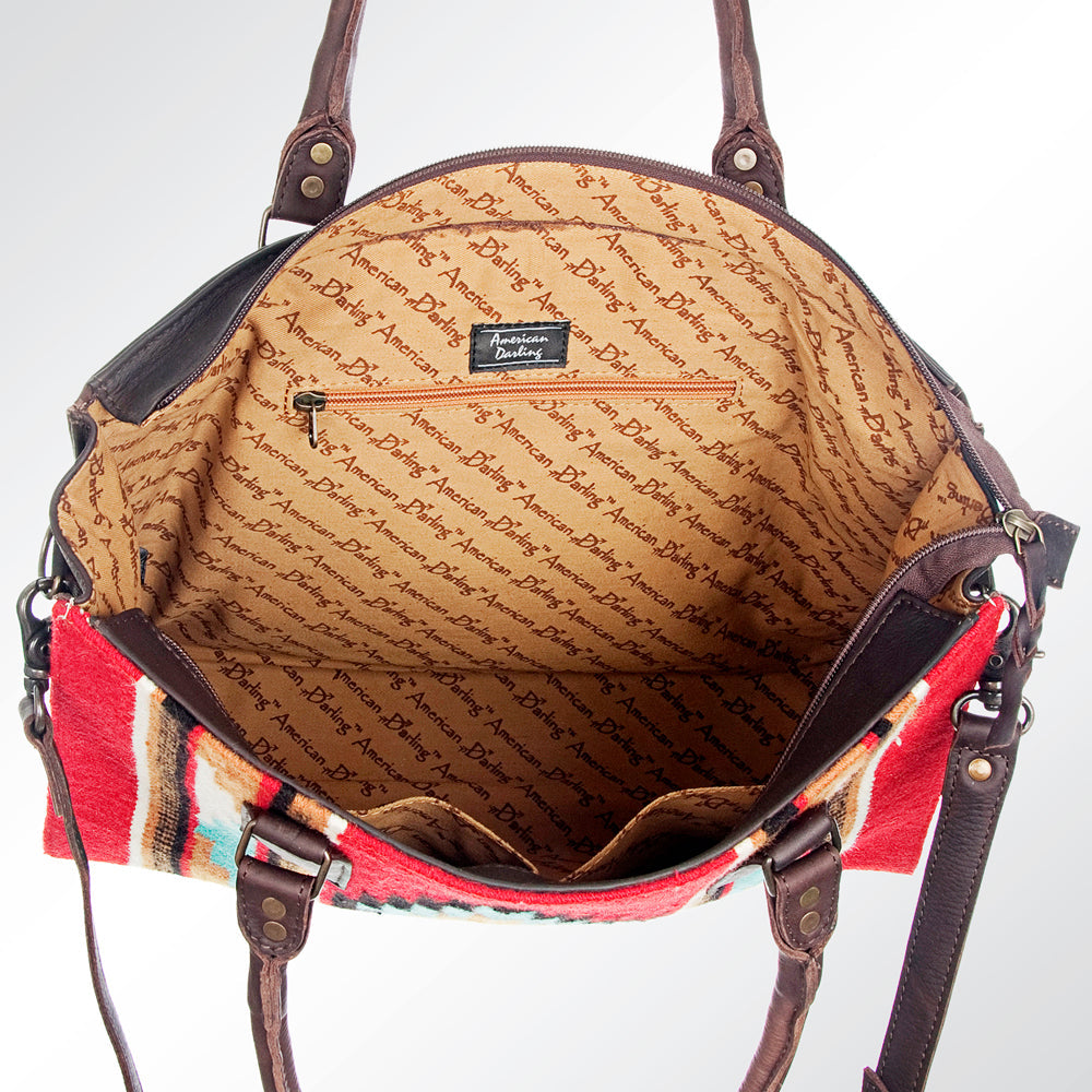 American Darling Tote Saddle Blanket Fabric Genuine Leather Western Women Bag Handbag Purse | for College Casual Travel Bags