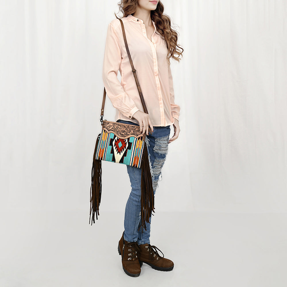 American Darling CrossBody Bag Saddle Blanket Fabric Genuine Leather Western Women Handbag Purse | for Cute Travel