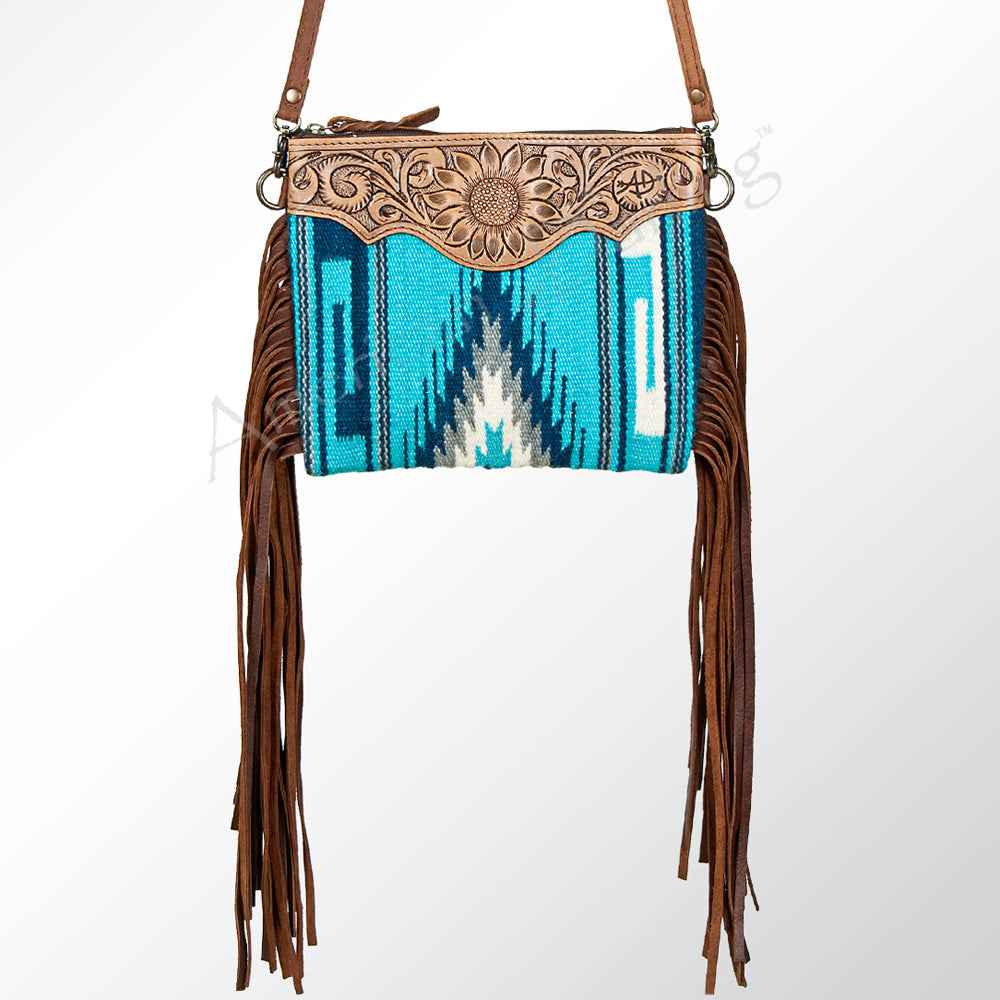 American Darling CrossBody Bag Saddle Blanket Fabric Genuine Leather Western Women Handbag Purse | for Cute Travel