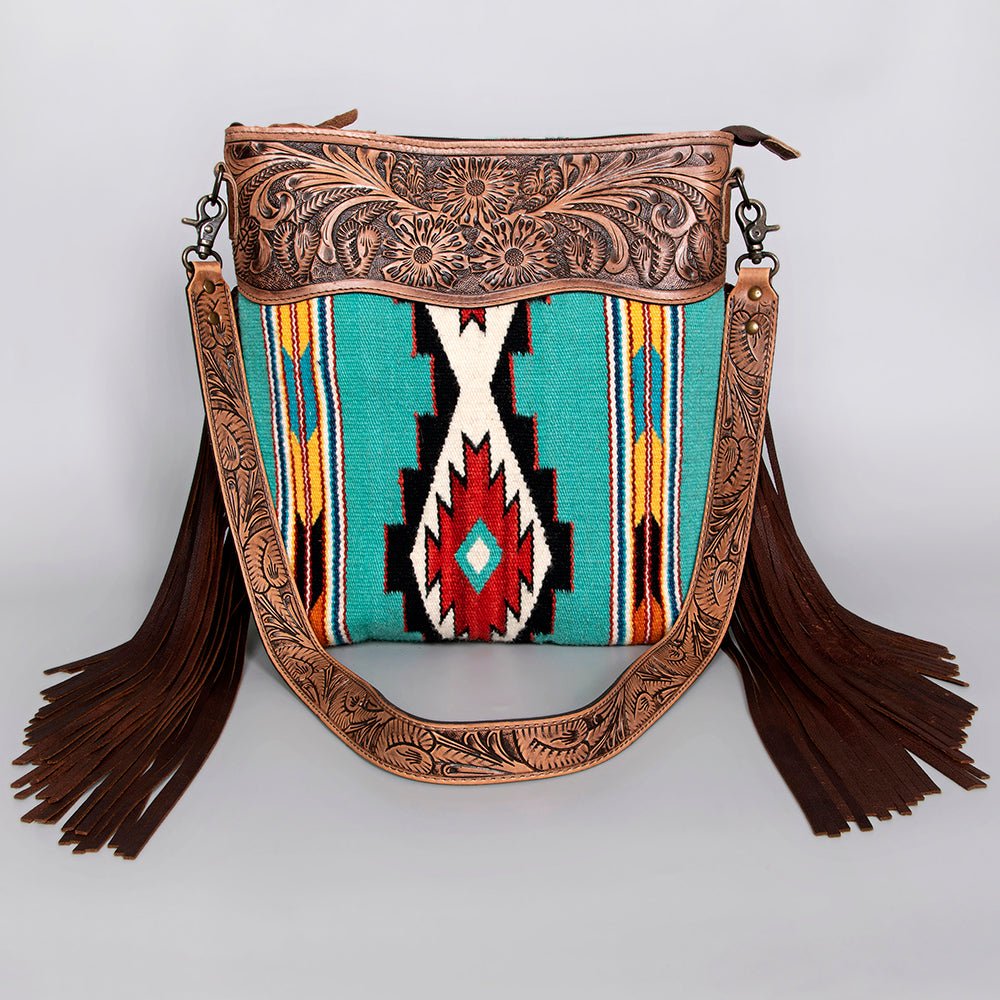 American Darling Signature Crossbody Hand Tooled Saddle Blanket Genuine Leather