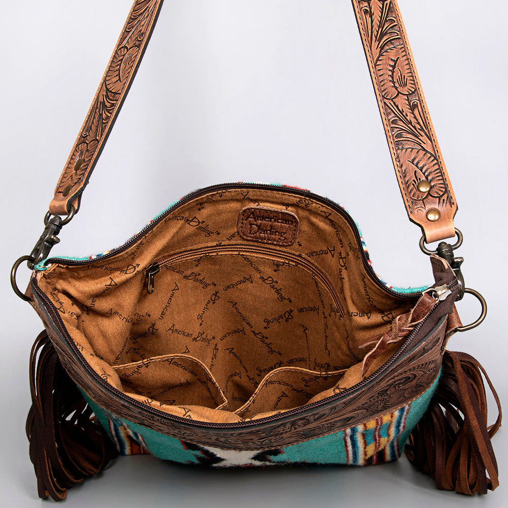 American Darling Signature Crossbody Hand Tooled Saddle Blanket Genuine Leather