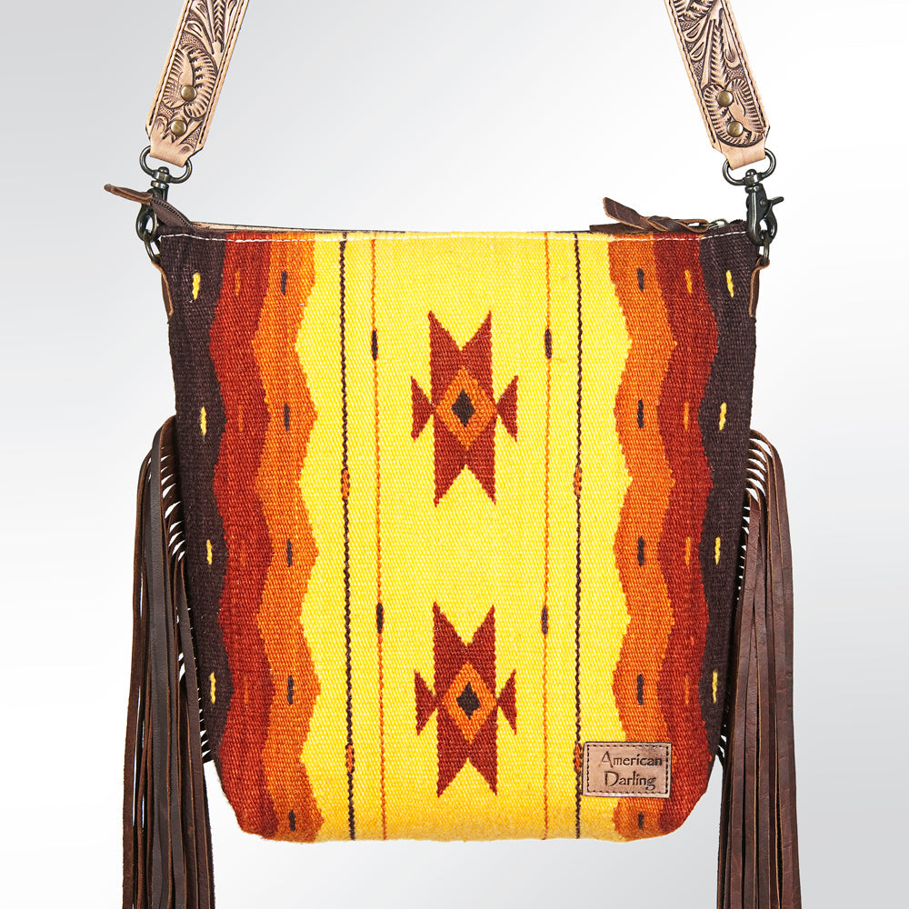 American Darling Signature Crossbody Hand Tooled Saddle Blanket Genuine Leather