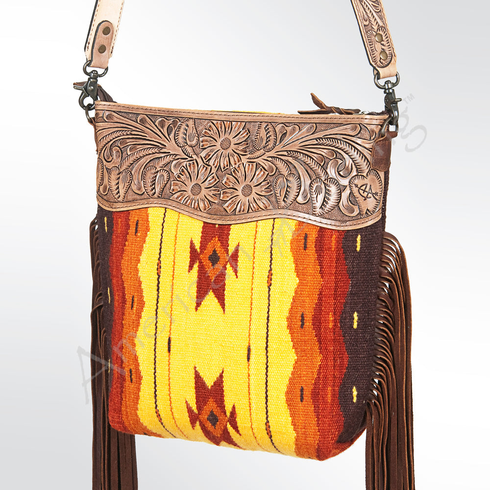 American Darling Signature Crossbody Hand Tooled Saddle Blanket Genuine Leather