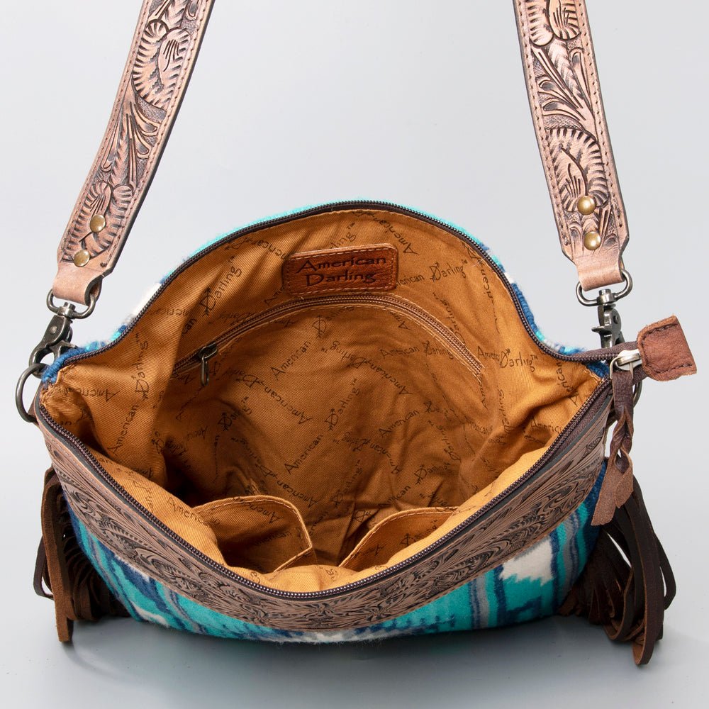 American Darling Signature Crossbody Hand Tooled Saddle Blanket Genuine Leather