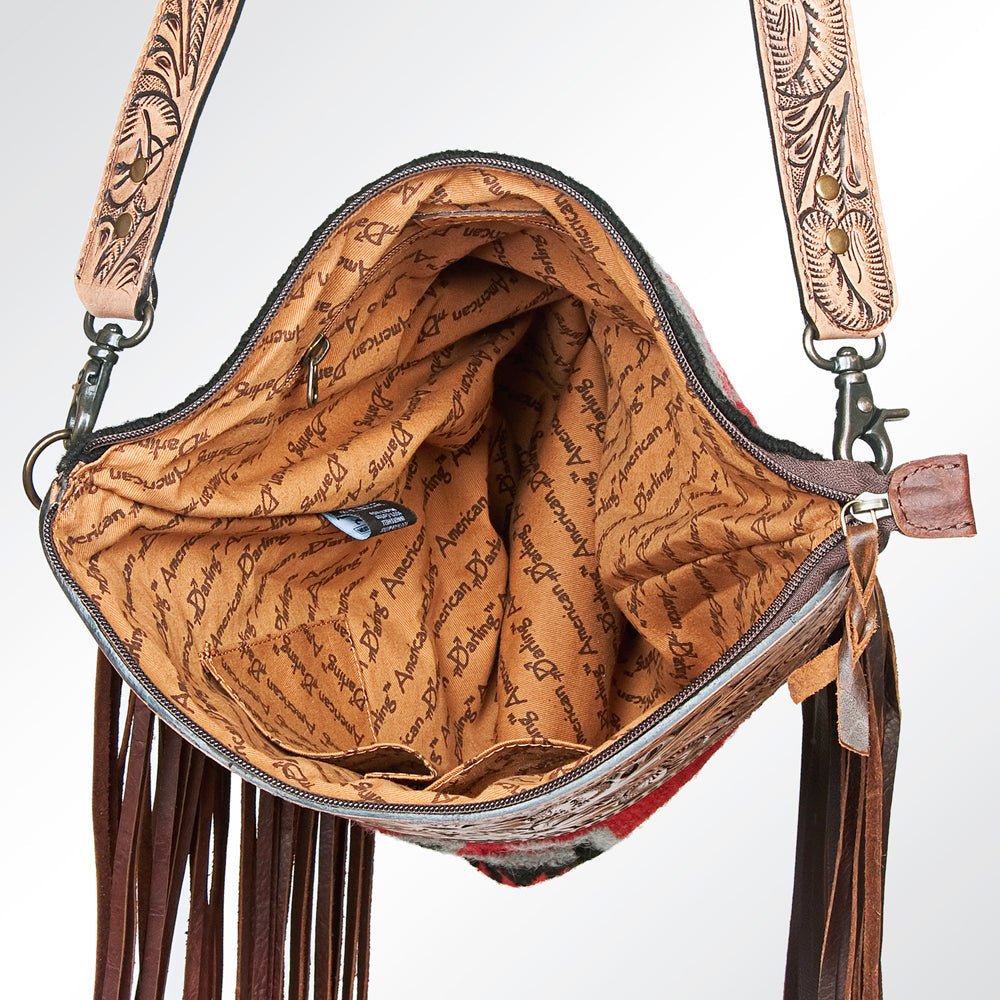 American Darling Signature Crossbody Hand Tooled Saddle Blanket Genuine Leather