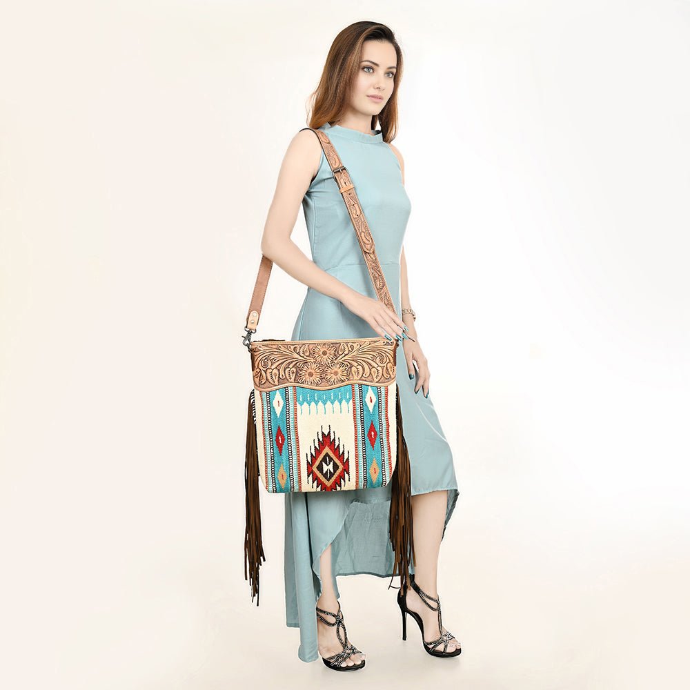 American Darling Signature Crossbody Hand Tooled Saddle Blanket Genuine Leather