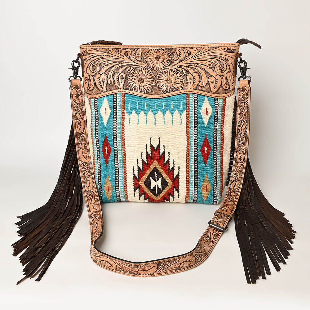 American Darling Signature Crossbody Hand Tooled Saddle Blanket Genuine Leather