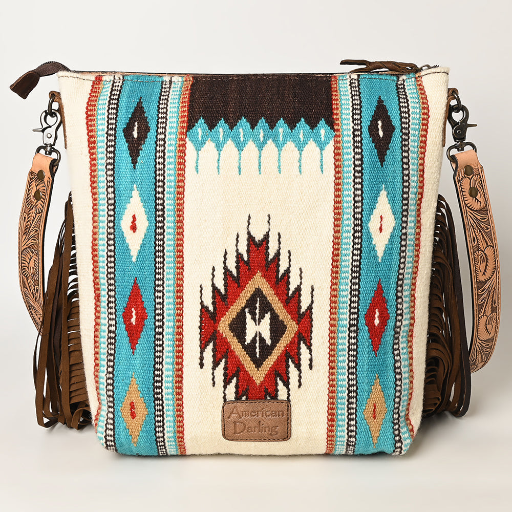 American Darling Signature Crossbody Hand Tooled Saddle Blanket Genuine Leather