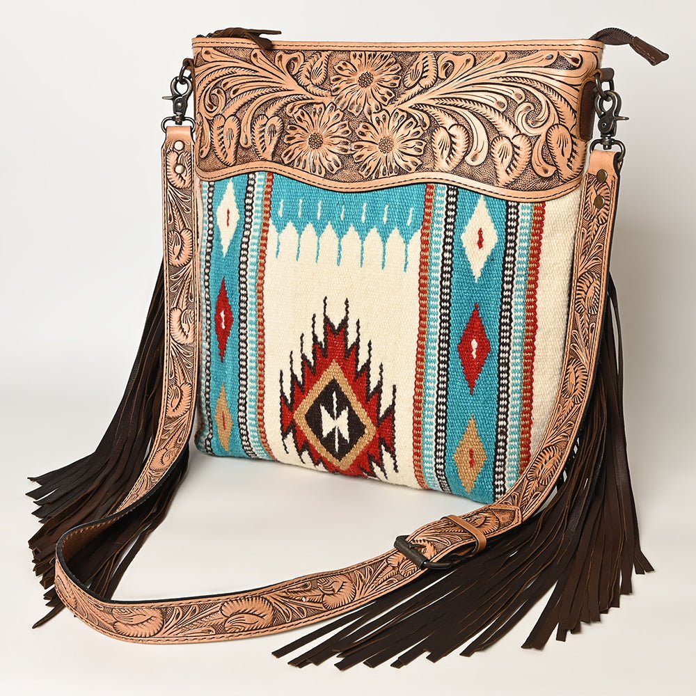 American Darling Signature Crossbody Hand Tooled Saddle Blanket Genuine Leather