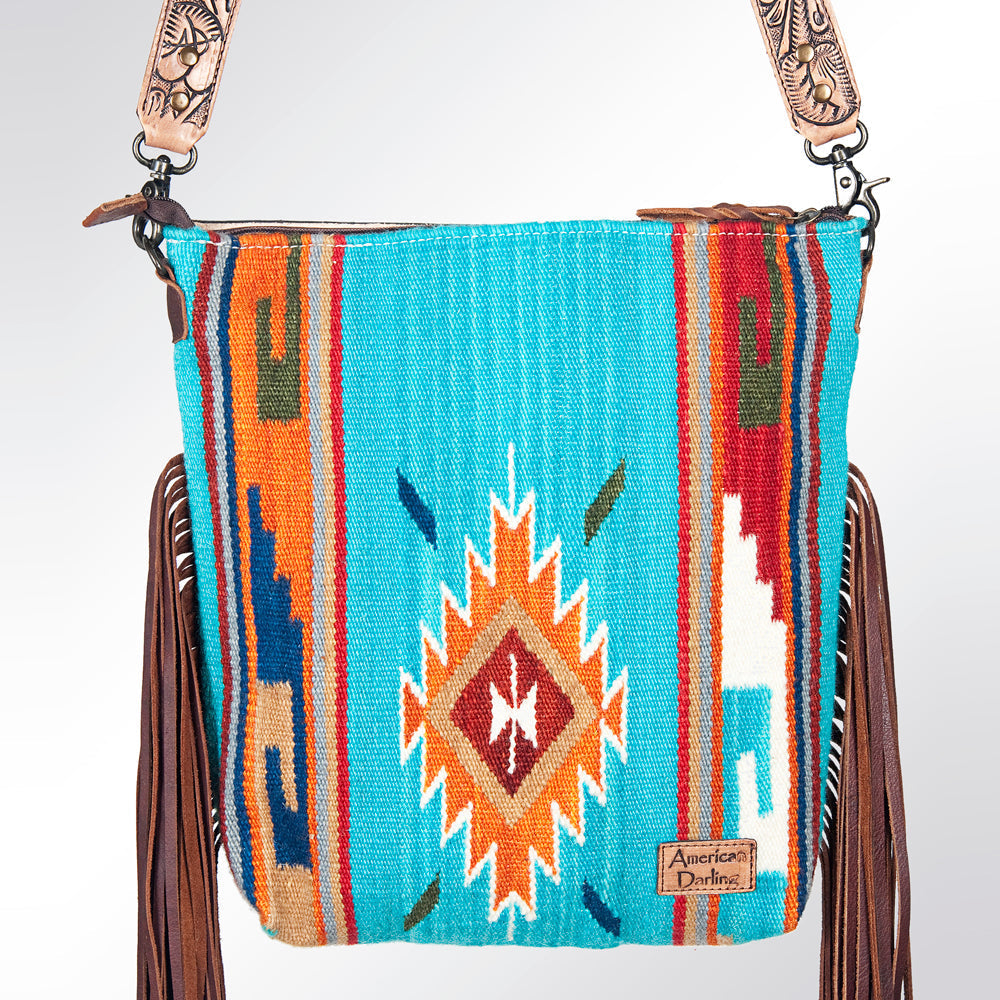American Darling Signature Crossbody Hand Tooled Saddle Blanket Genuine Leather