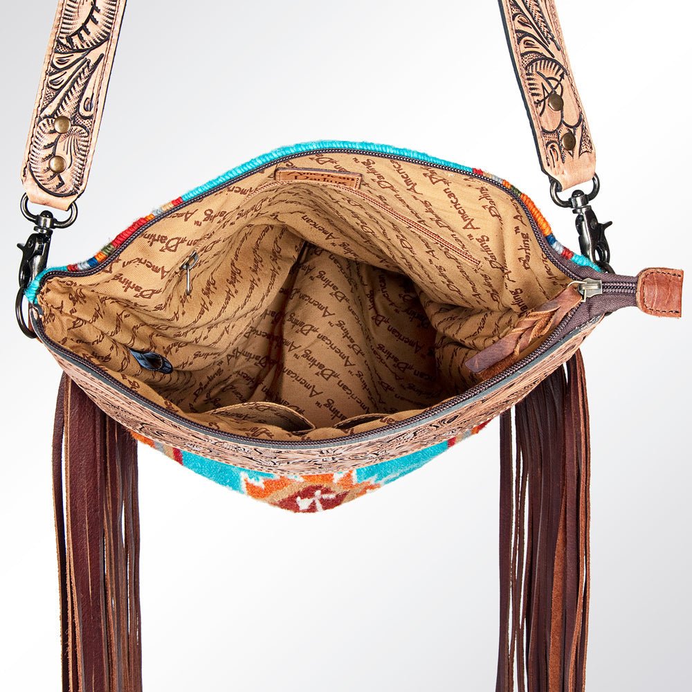 American Darling Signature Crossbody Hand Tooled Saddle Blanket Genuine Leather