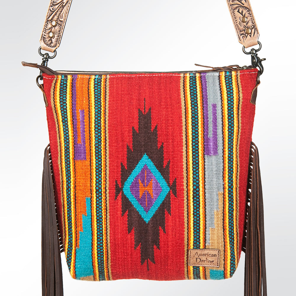 American Darling Signature Crossbody Hand Tooled Saddle Blanket Genuine Leather
