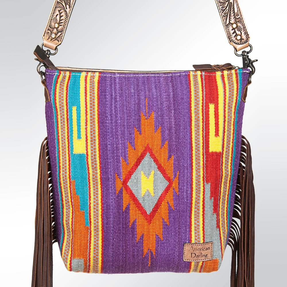 American Darling Signature Crossbody Hand Tooled Saddle Blanket Genuine Leather