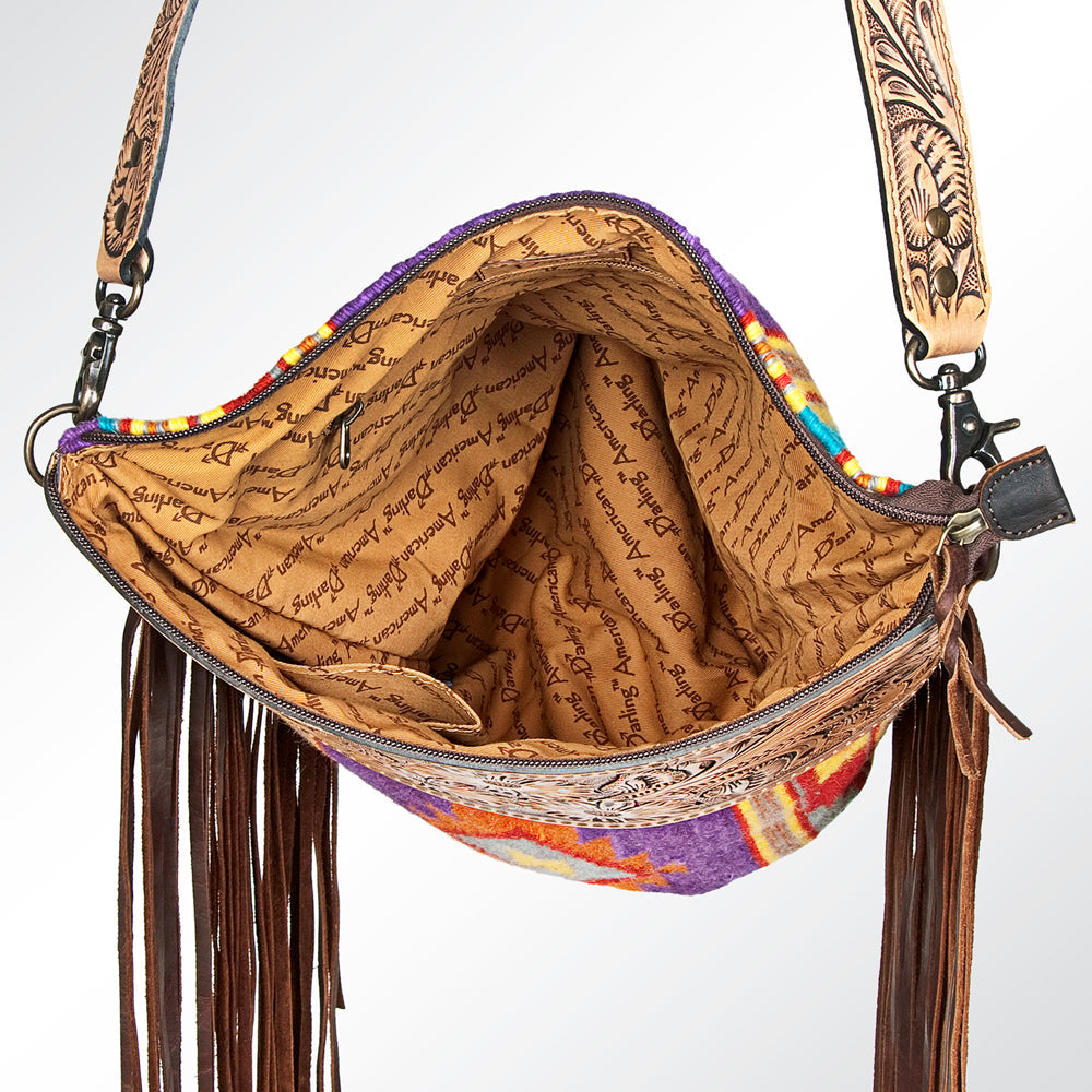 American Darling Signature Crossbody Hand Tooled Saddle Blanket Genuine Leather