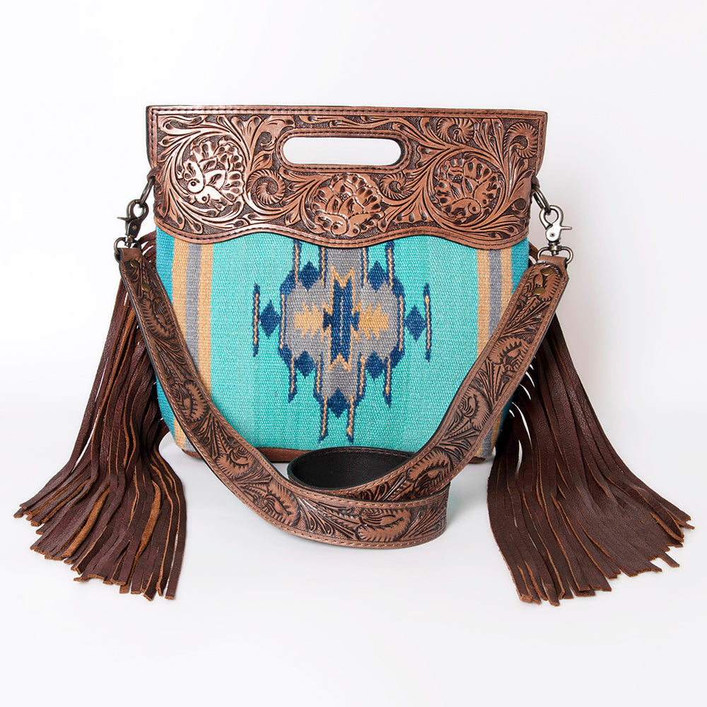 American Darling Clutch Hand Tooled Saddle Blanket Fabric Genuine Leather Western Women Bag Handbag Purse | Purses for Cute