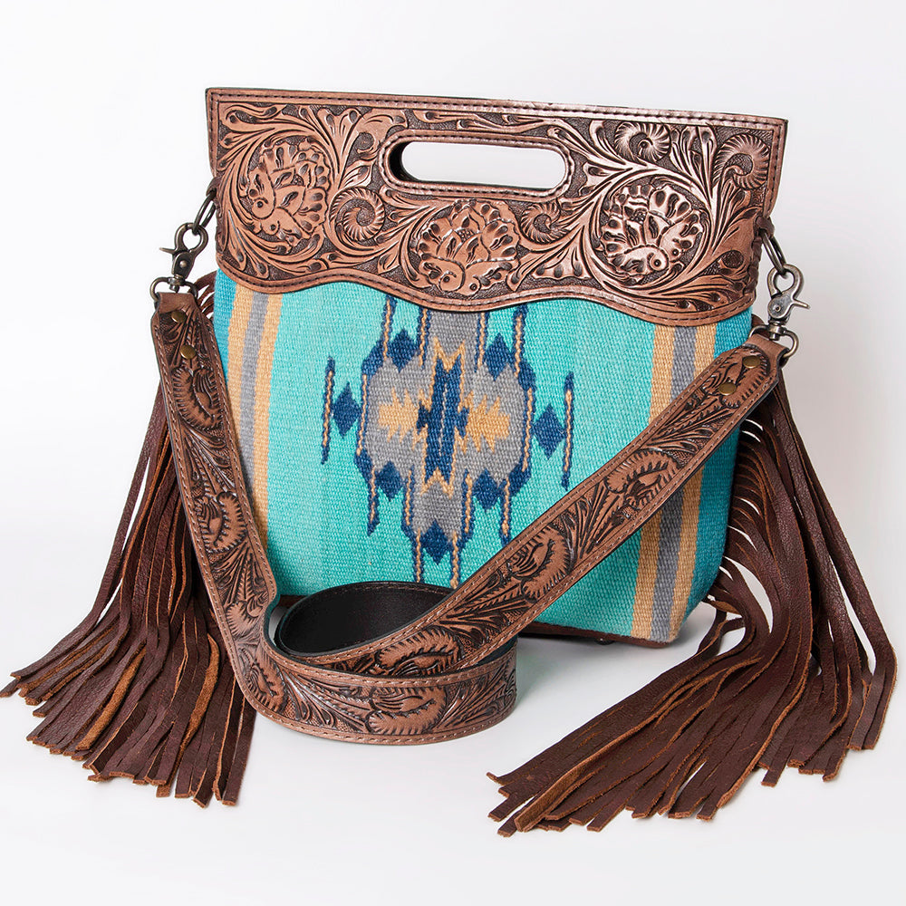 American Darling Clutch Hand Tooled Saddle Blanket Fabric Genuine Leather Western Women Bag Handbag Purse | Purses for Cute