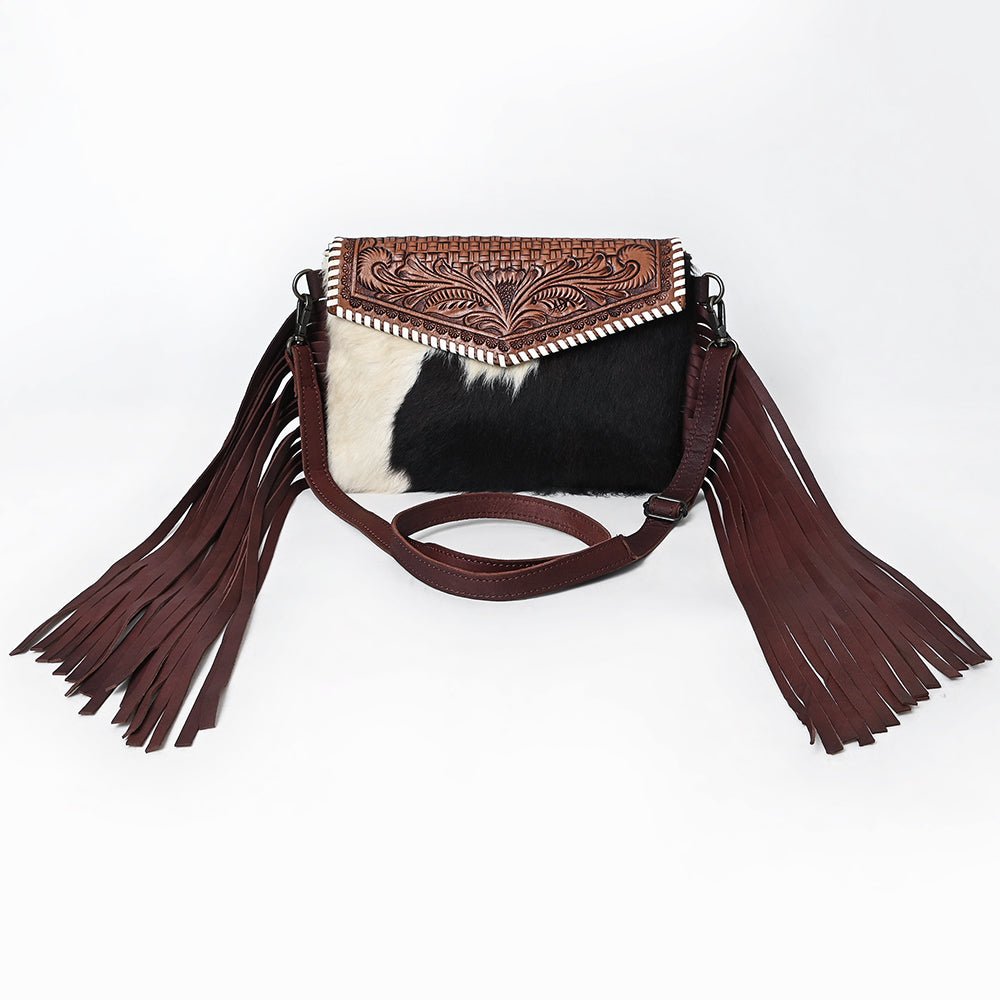 American Darling Hand-Tooled Hair-On Genuine Leather Crossbody Bag