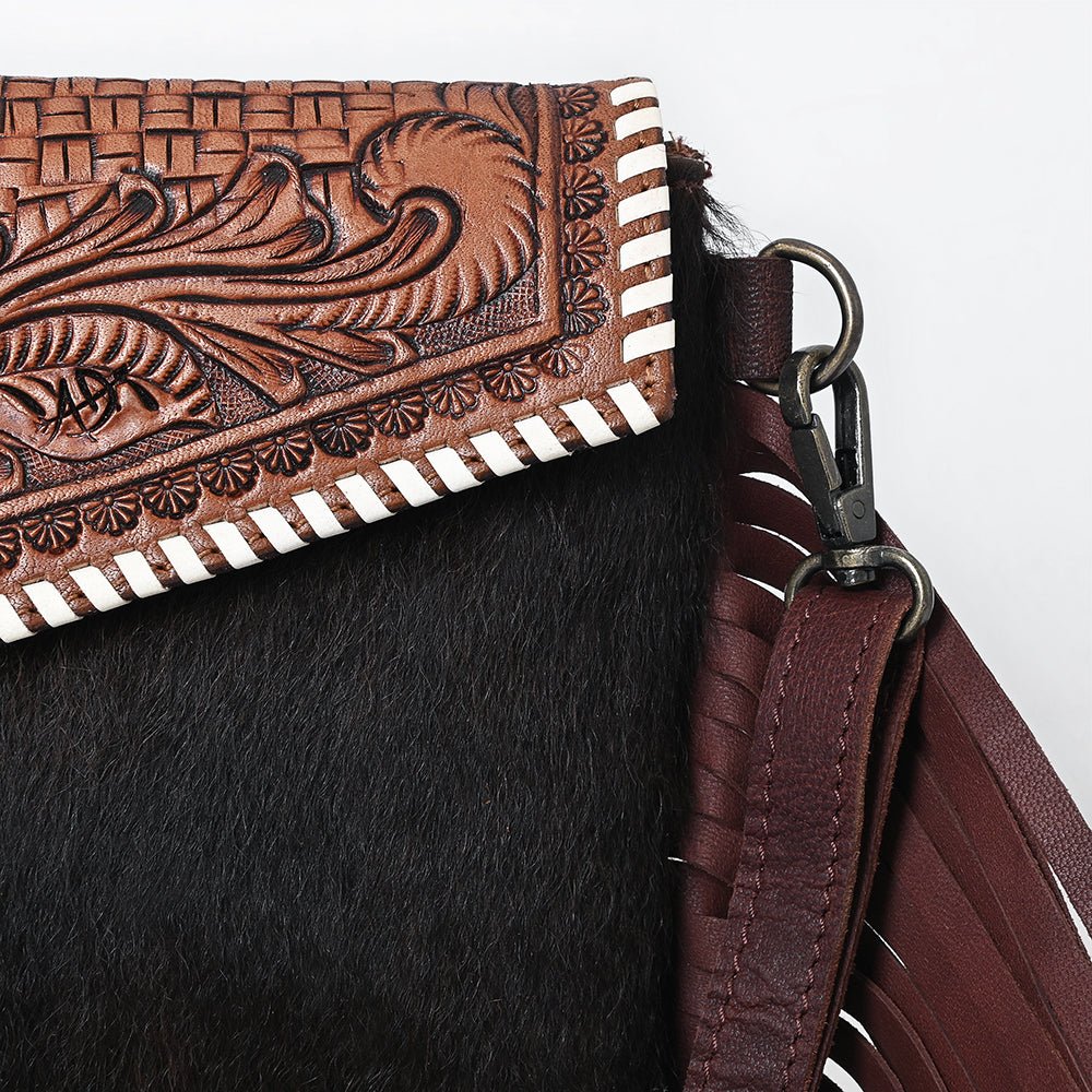American Darling Hand-Tooled Hair-On Genuine Leather Crossbody Bag