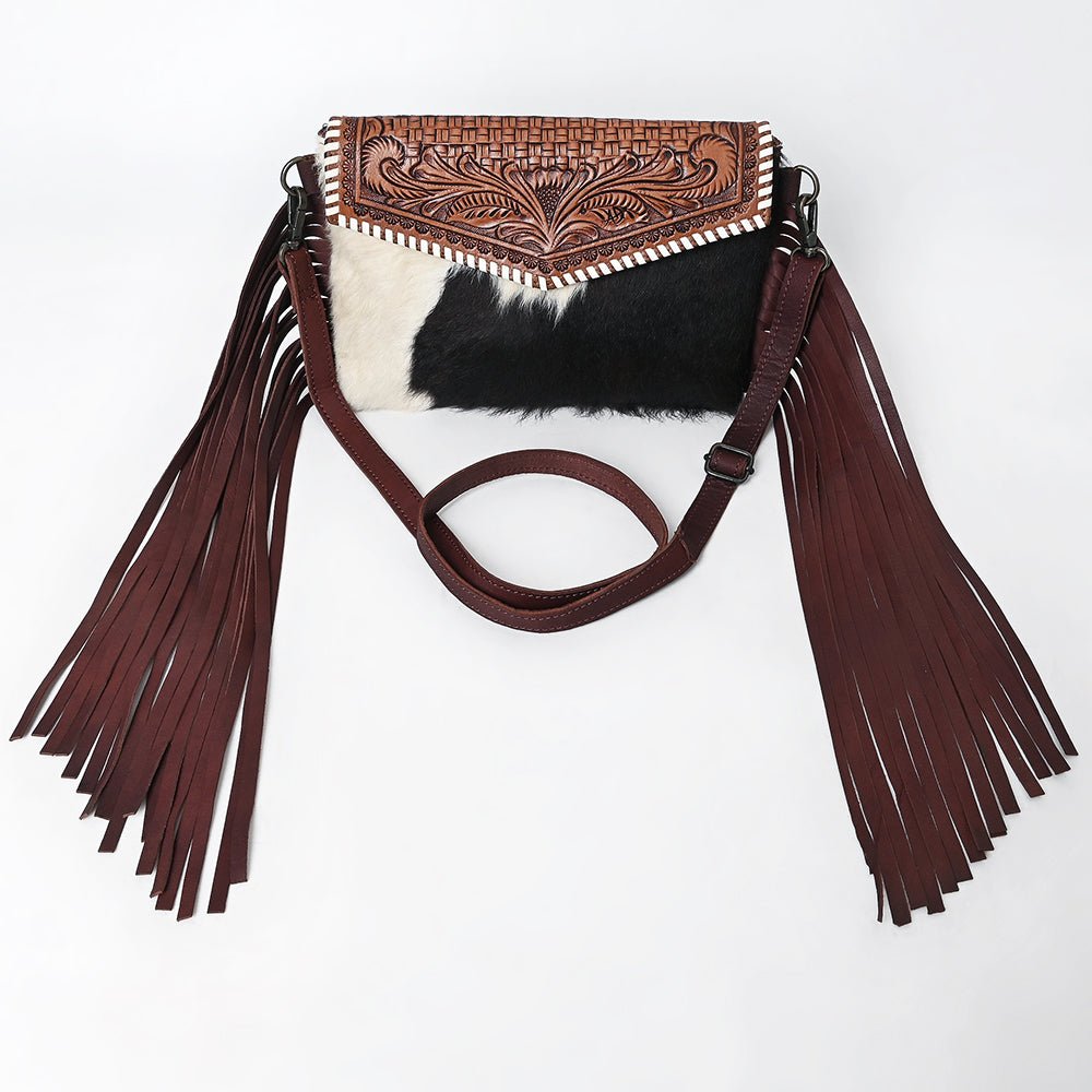 American Darling Hand-Tooled Hair-On Genuine Leather Crossbody Bag