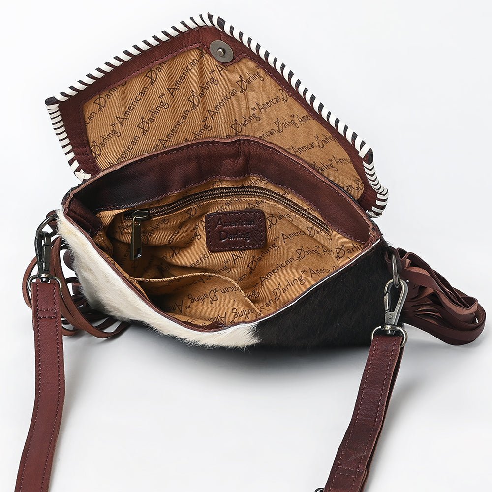 American Darling Hand-Tooled Hair-On Genuine Leather Crossbody Bag