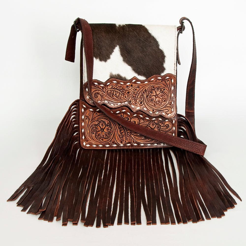 American Darling Hand-Tooled Hair-On Genuine Leather Crossbody Bag