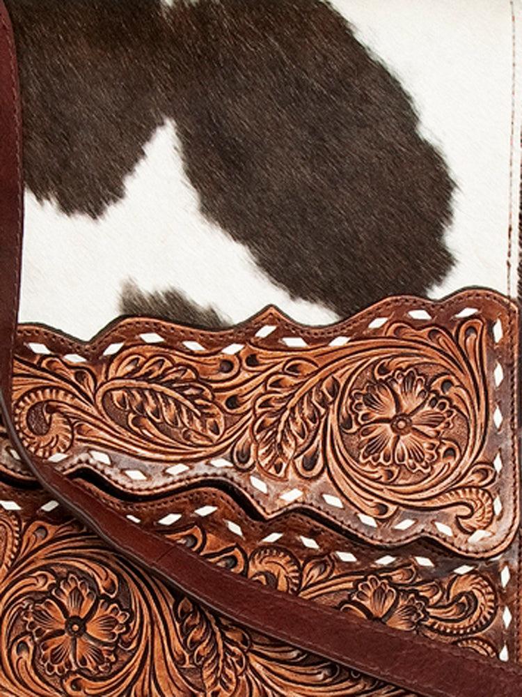 American Darling Hand-Tooled Hair-On Genuine Leather Crossbody Bag