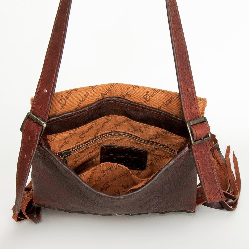 American Darling Hand-Tooled Hair-On Genuine Leather Crossbody Bag