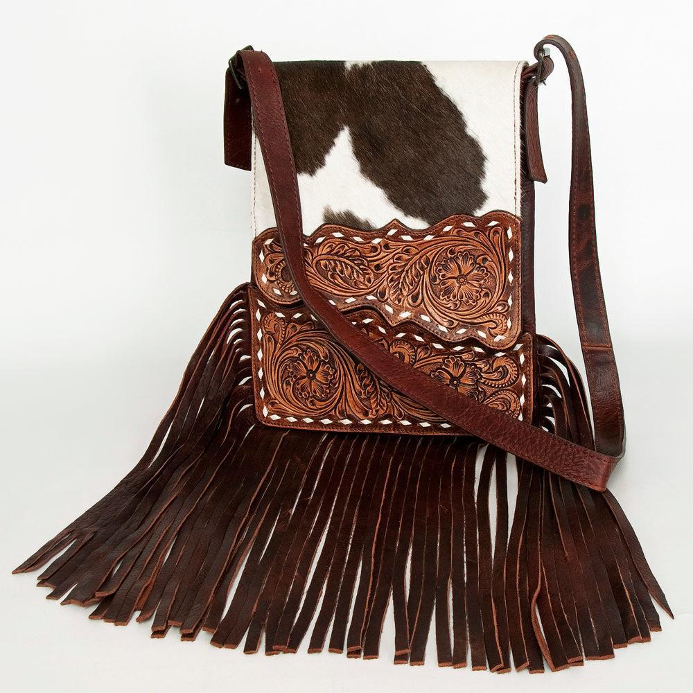 American Darling Hand-Tooled Hair-On Genuine Leather Crossbody Bag