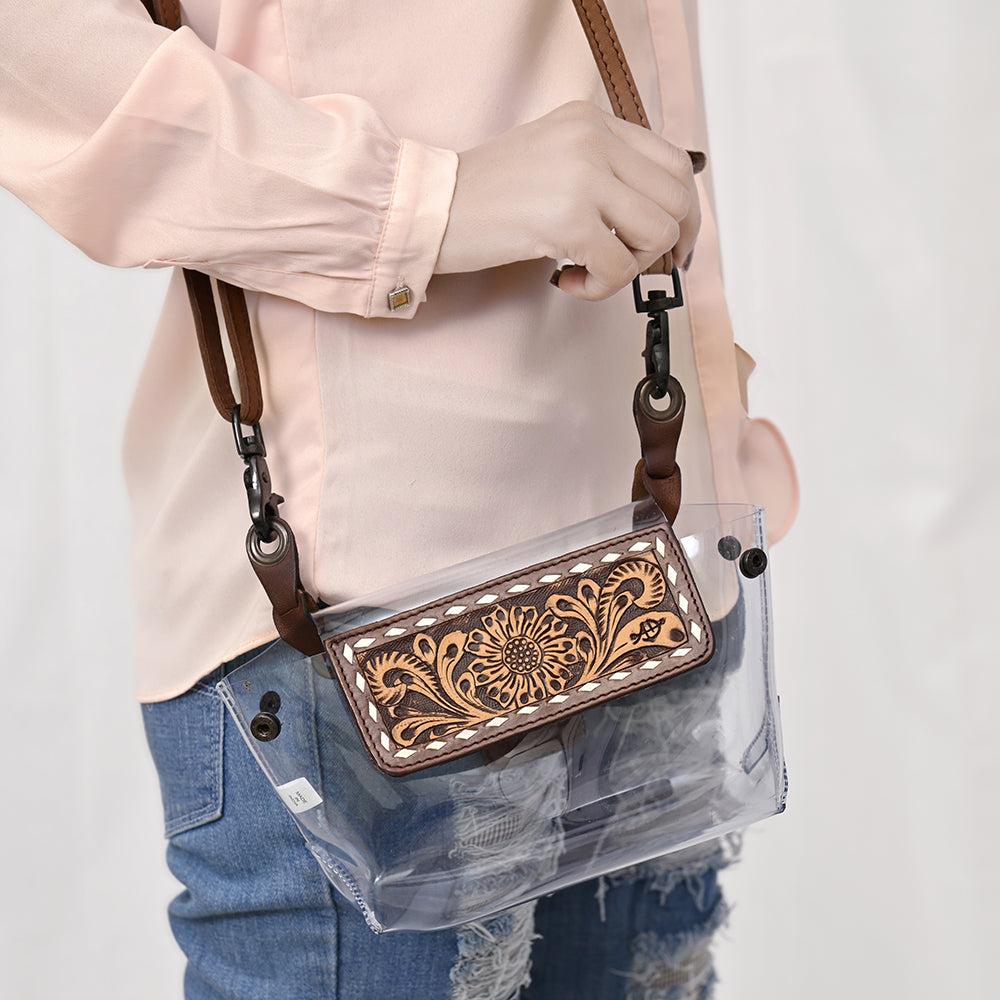 American Darling Hand-Tooled Genuine Leather Clear Bag