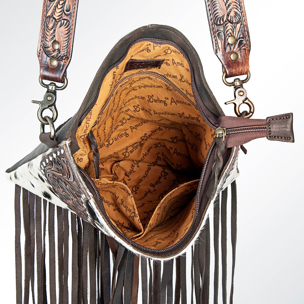 American Darling Crossbody Hand Tooled Hair-on Genuine Leather
