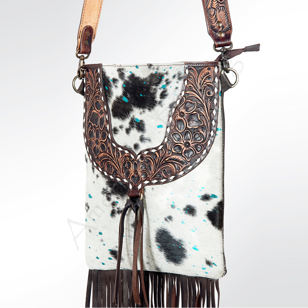 American Darling Crossbody Hand Tooled Hair-on Genuine Leather