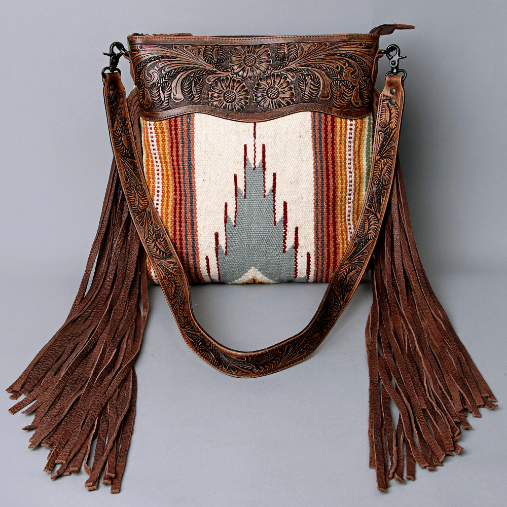 American Darling Hand-Tooled Saddle Blanket Leather Crossbody Bag