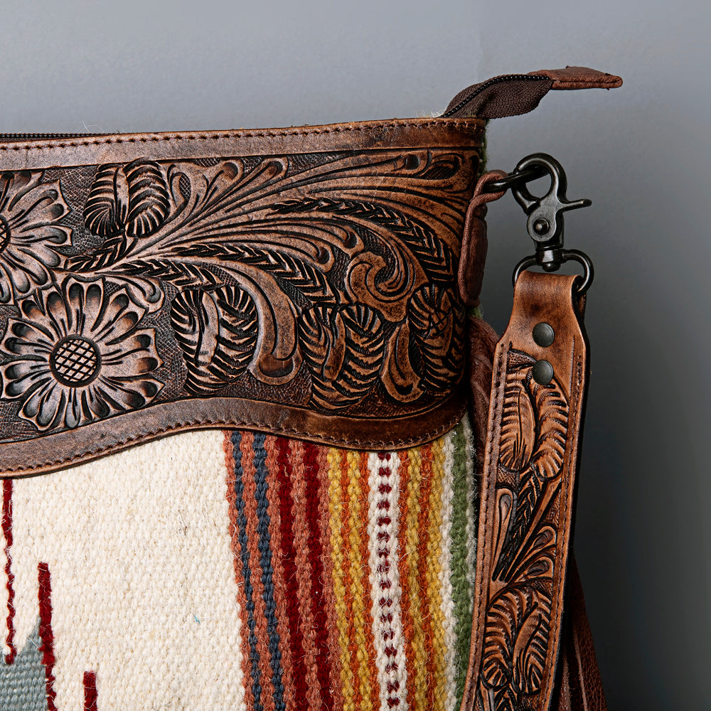 American Darling Hand-Tooled Saddle Blanket Leather Crossbody Bag